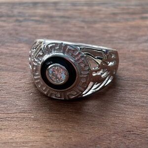 Sterling Silver and Black Enamal Men's Cubic Zirconia Ring Size 9